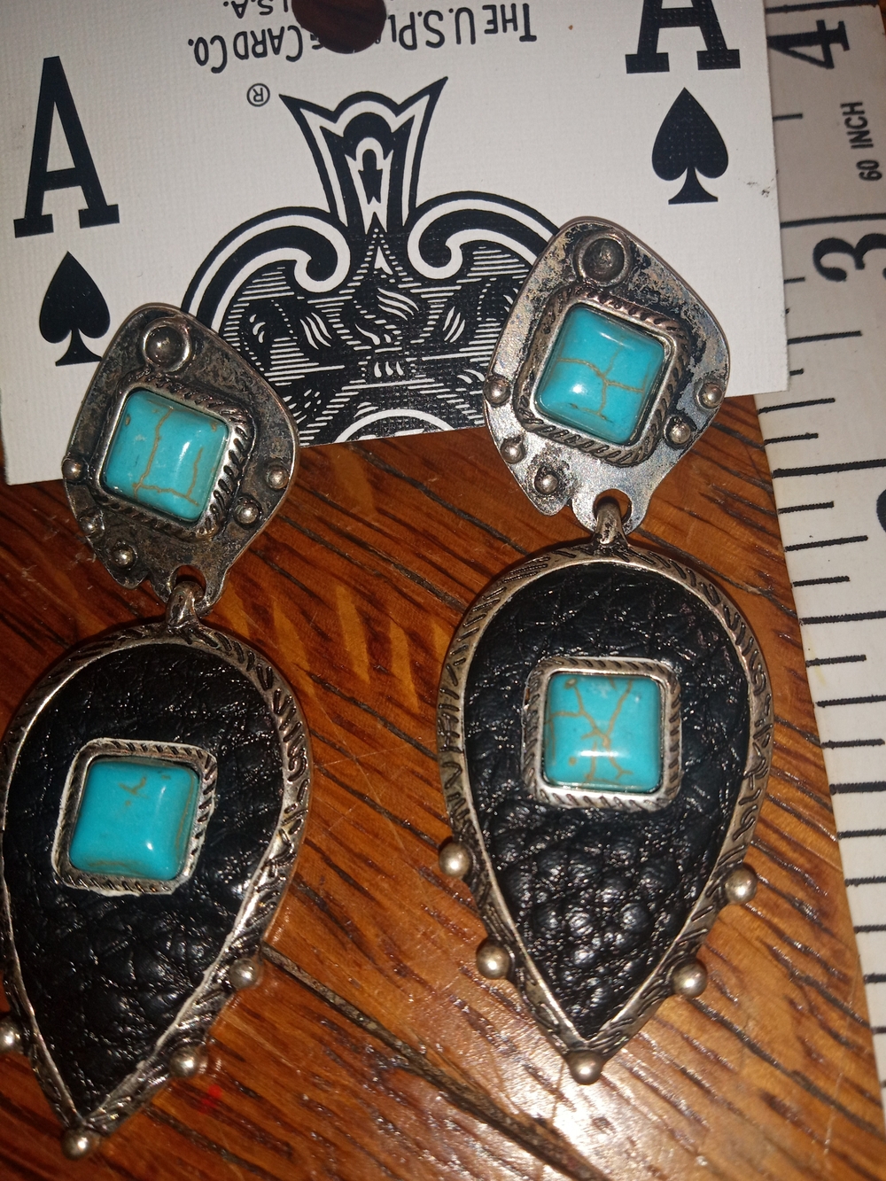 Turquoise and Black Teardrop Drop Earrings